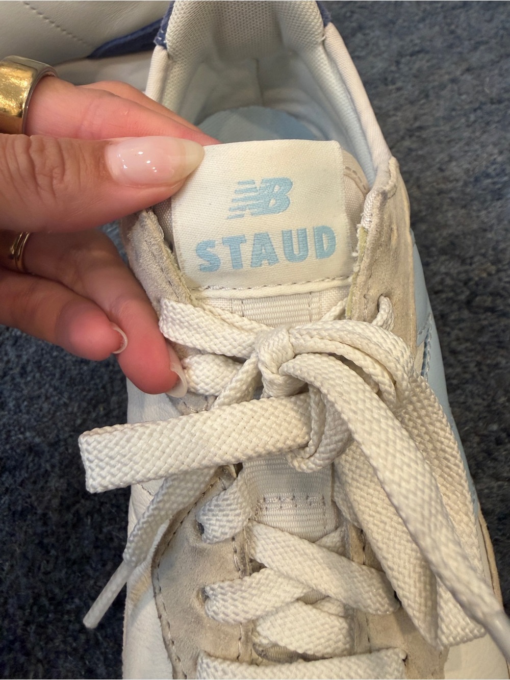 Staud x New Balance Women's Cream & Light Blue Retro Trail Sneakers - Picture 3 of 4